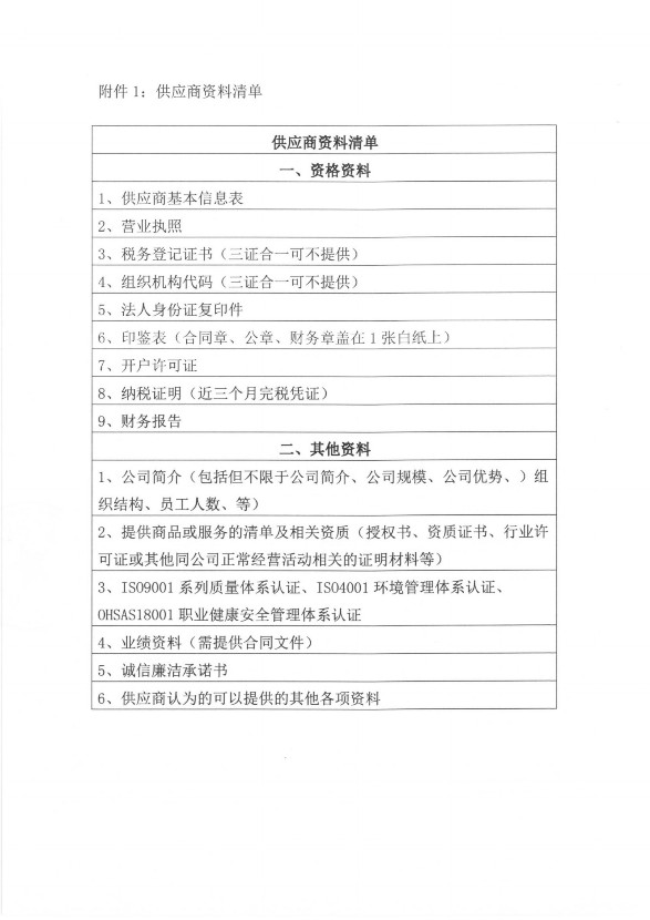 各企业(供应商)